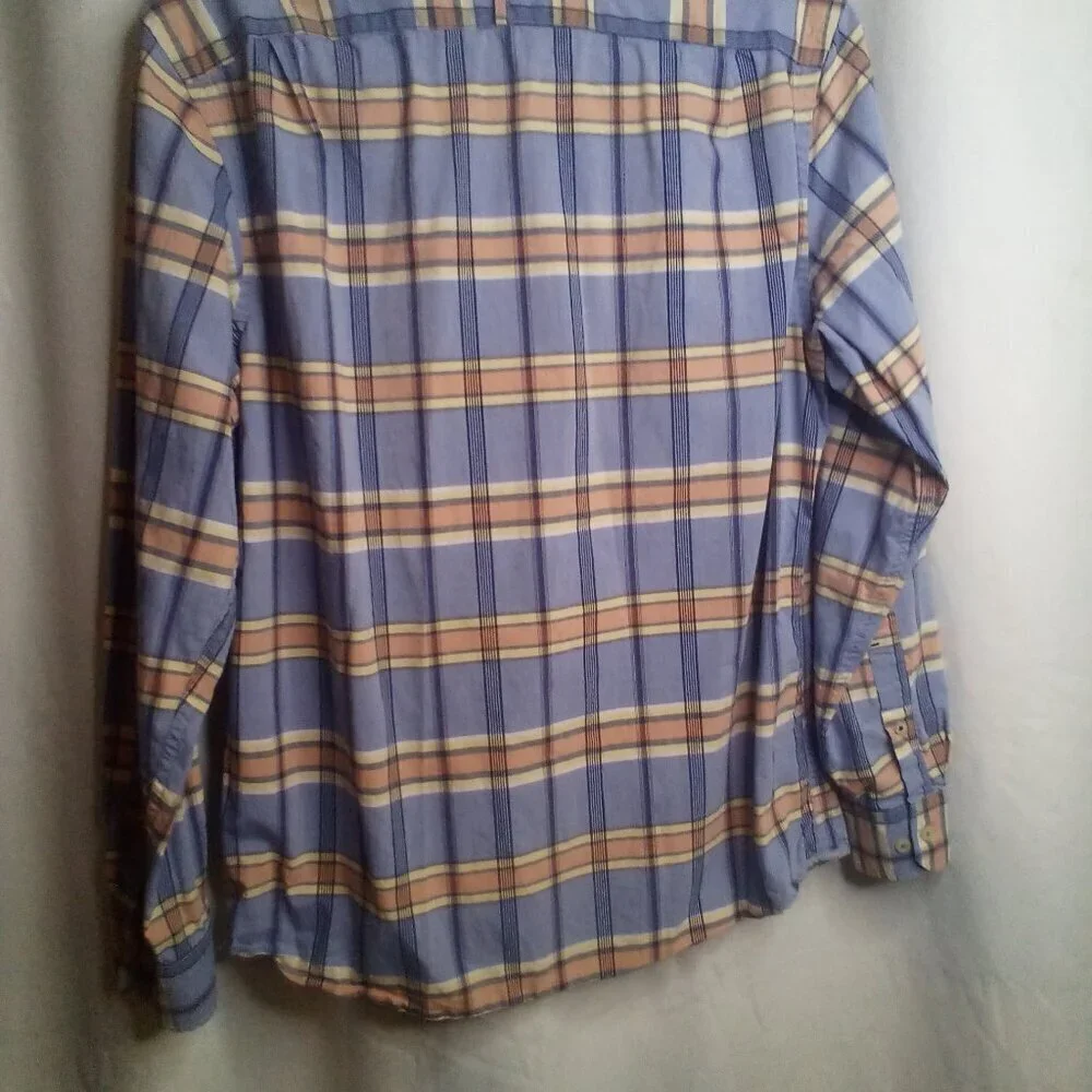 Banana Republic Shirt Men M 15 15 1/2 Button Up Long Sleeve Plaid Blue Orange